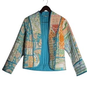 Sweet Generis Patchwork Multicolor Women Open Front Cardigan Jacket Size S